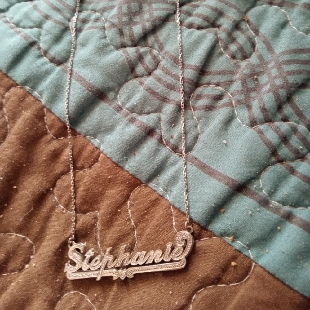 Solid 10k white gold Stephanie name plate